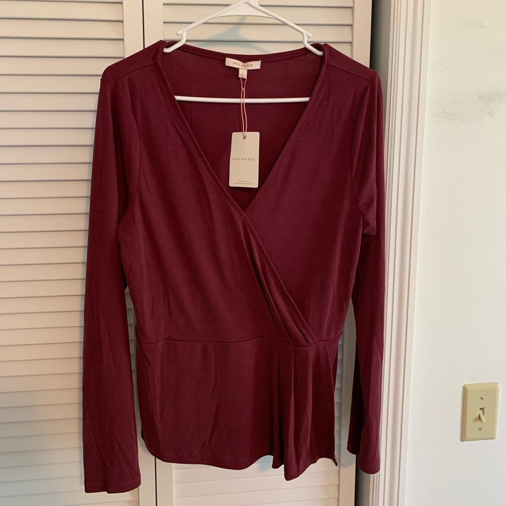 Burgundy Faux Wrap Top